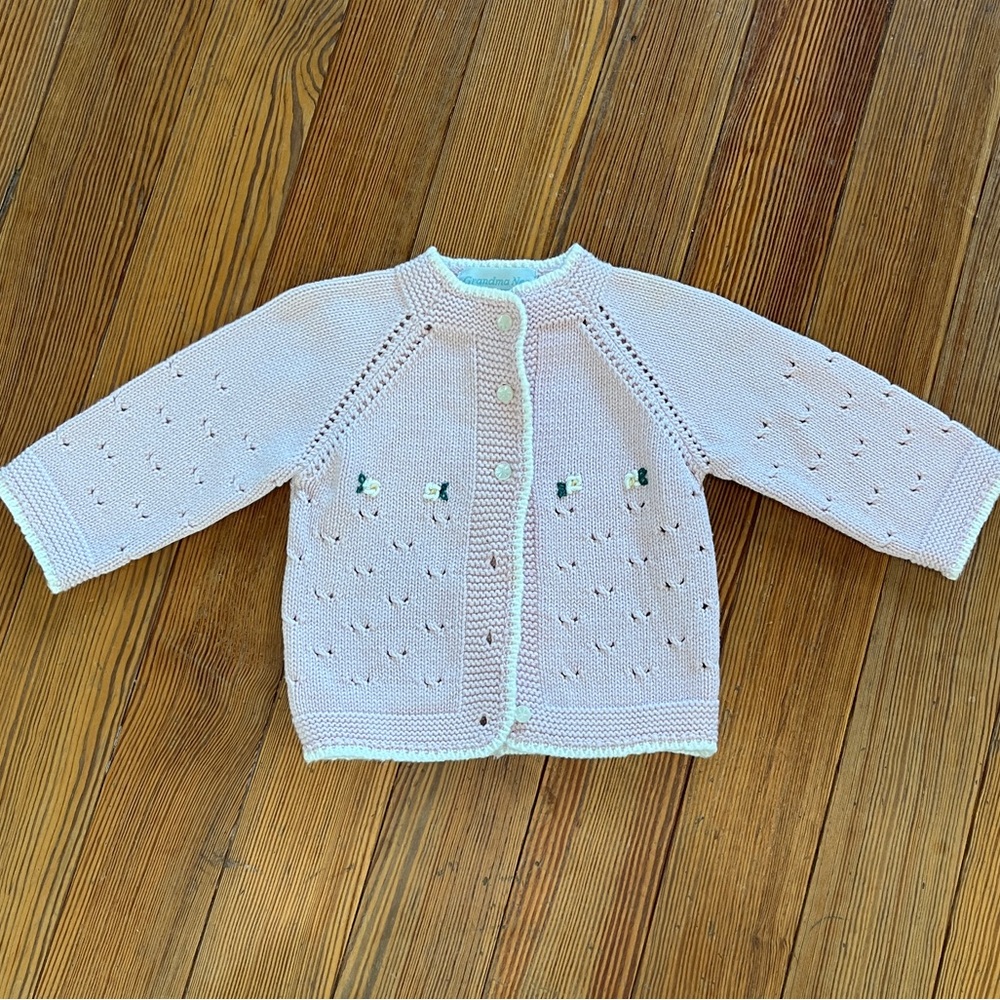 Charming Light Pink Kids Cardigan with Floral Details